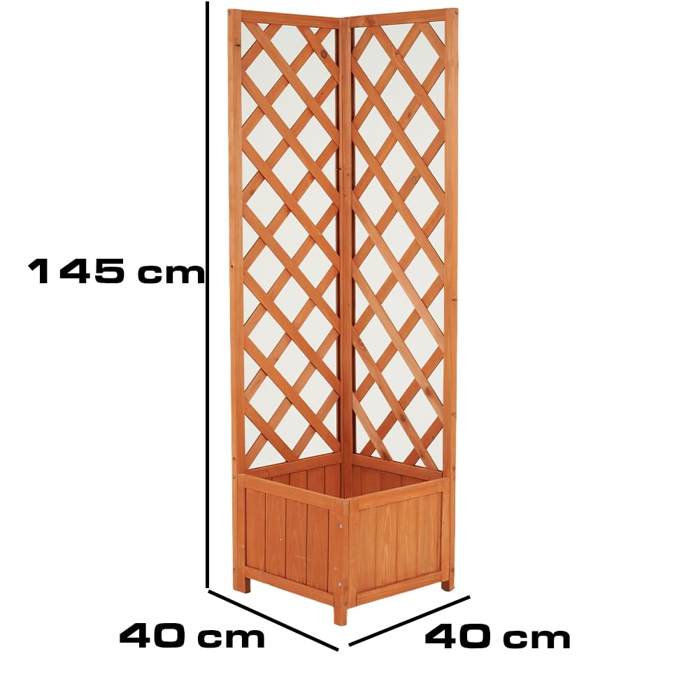 BAKAJI Macetero esquinero de Madera con celosía para Exterior y Exterior, para jardín, balcón, Patio, Resistente a la Intemperie, 40 x 40 x 145 cm