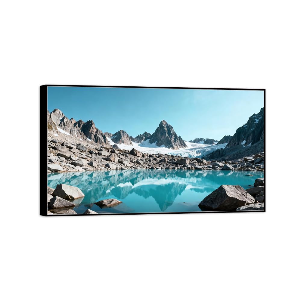 Landscape Canvas Prints Mountain Lake 7. Home Decor 20x35cm Black Frame