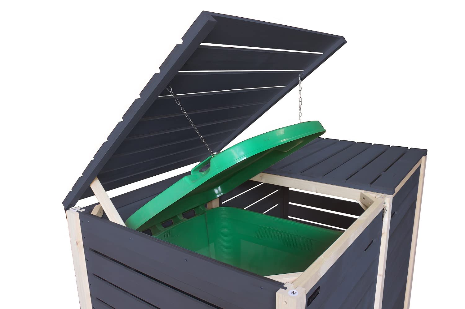 Mülltonnenbox 240L Mülltonnenverkleidung Mülltonnecontainer Holz vorimprägniert in anthrazit, Pfosten naturbelassen mit Rückwand Mod.HH (2 Tonnen anthrazit-Natur (AN))