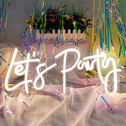Promo Discount Up To 70% Off COLYSOR Let's Party Neon Sign for All Party Decoration, Neon Signs Lets Party with Dimmable Switch for Birthday Party Holiday Party 23x10inch (White)