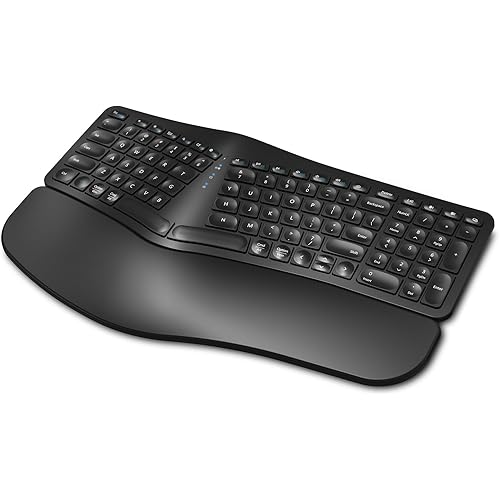 EDJO Ergonomic Wireless Keyboard Rechargeable, Bluetooth/2.4G Wireless Keyboard with Cushioned Wrist Rest, Multi-Device, Split Design, for Windows/Mac/Android/iOS