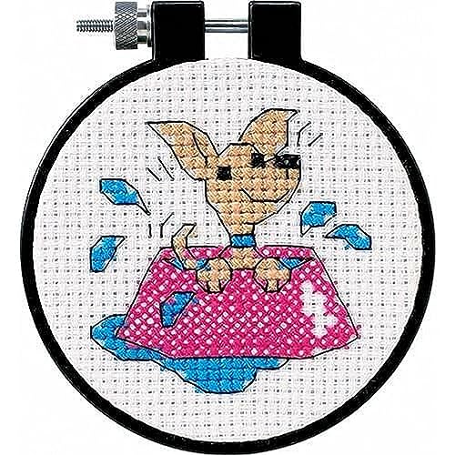 Dimensions Puppy in Water Bowl Counted Cross Stitch Kit for Beginners,11 Count White Aida Cloth, 3'' D