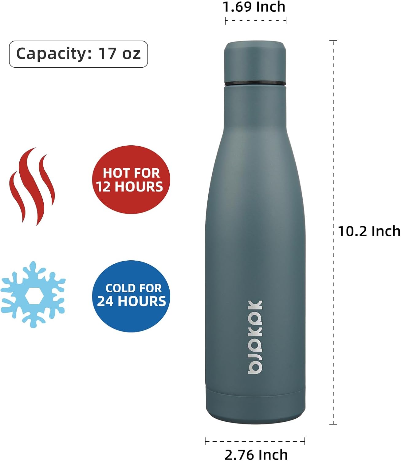 BJPKPK 17oz Insulated Water Bottles Stainless Steel Sports Water Bottles Keep Cold and Hot for Travel Dishwasher Safe,Dark Grey - Image 2
