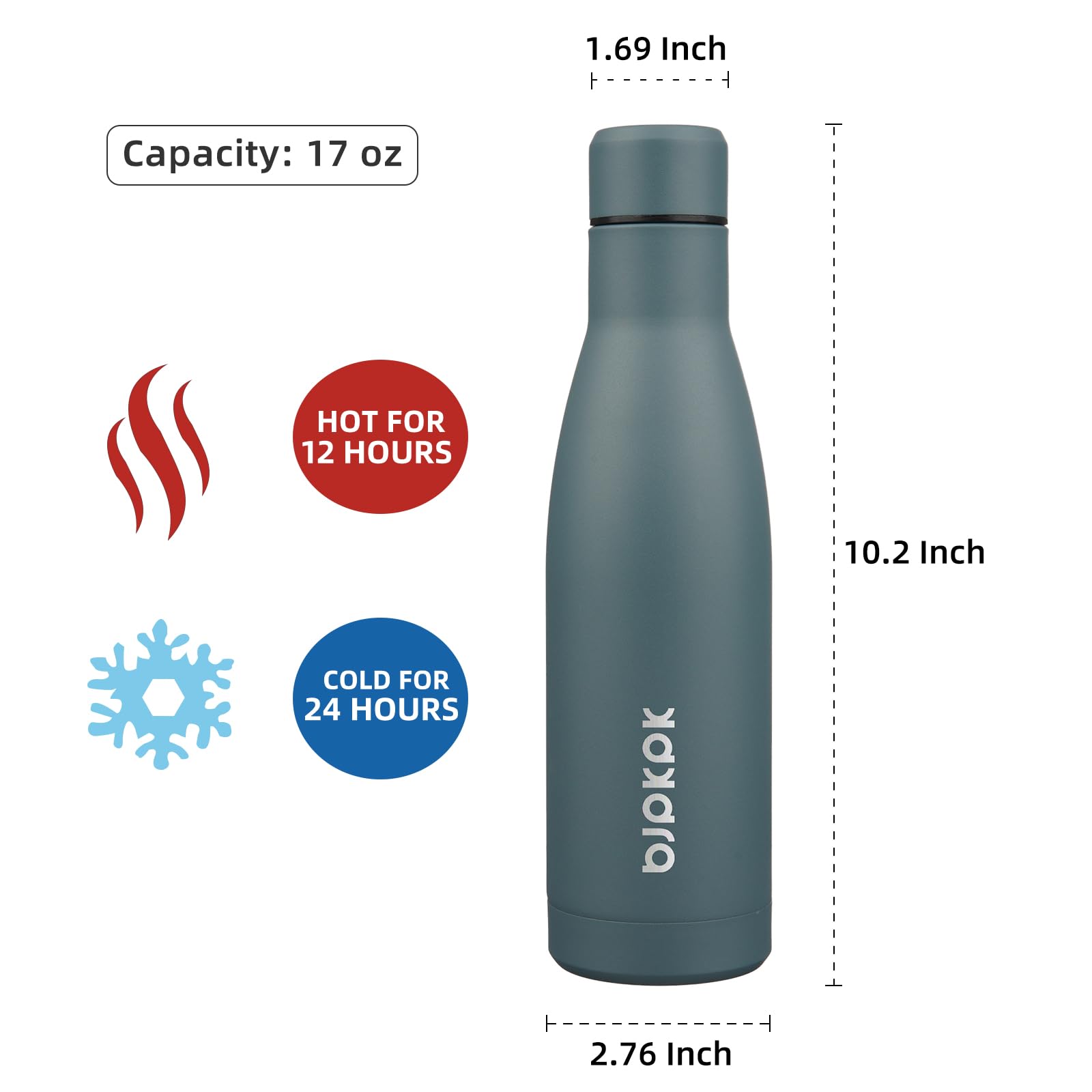 BJPKPK Botellas de agua aisladas de acero inoxidable de 17 onzas, botellas de agua deportivas que mantienen el frío y el calor para viajes, aptas para lavavajillas, color gris oscuro