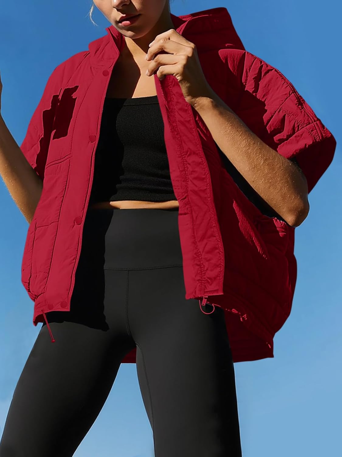 Tankaneo Womens Oversized Hooded Quilted Puffer Vest Cap Sleeve Warm Trendy Jackets Padded Outerwear Coat - Image 2