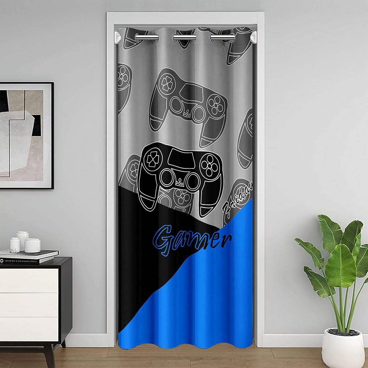 jejeloiu Gamer Door Curtain for Doorway Privacy Gaming Closet Closet Cover Game Room Decor Blue Black Room Divider Curtain 86x203 Inch 1 Panel