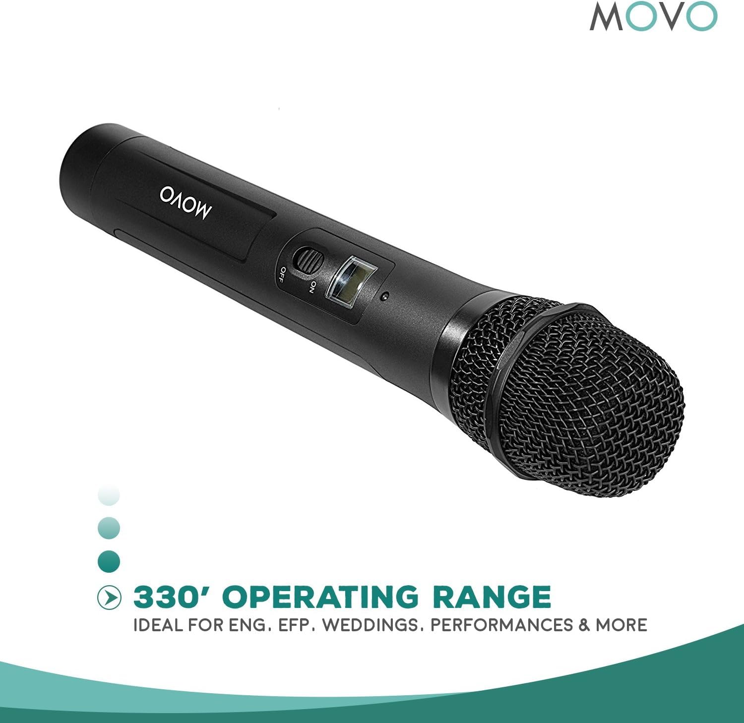 Movo WMIC80 UHF Wireless Handheld Microphone System with 2 Handheld Mics with intergrated Transmitters, Portable Receiver, & Shoe Mount for DSLR Cameras (330' Range)
