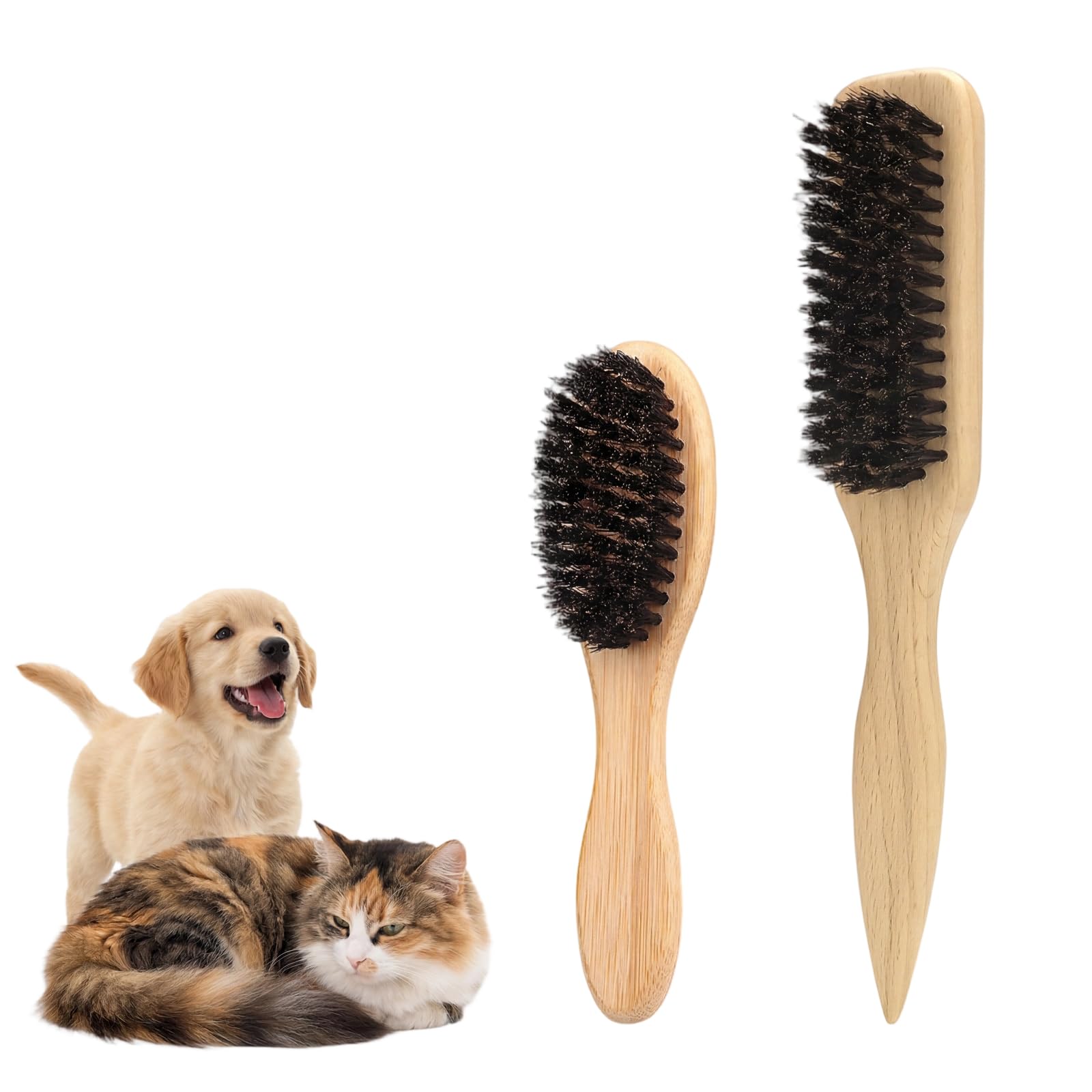 2 Pcs Soft Bristle Dog Cat Brush for Shedding, Wooden Pet Brush for Cats & Dogs, Long Hair Cat Brushes, Tangles and Knots
