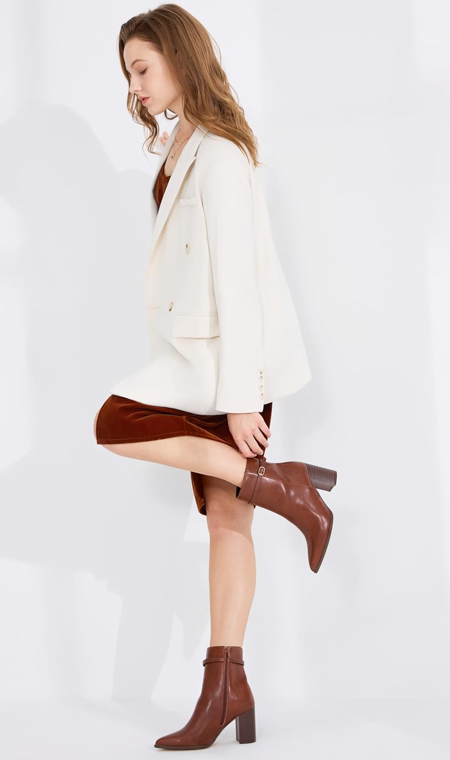 Women’s Pointed Toe Ankle Boots, Chunky Heel Fashion Chelsea Booties with Side Zipper, 3.2 Inch Block Heeled Dress Boot Comfortable for Fall Winter - Image 5