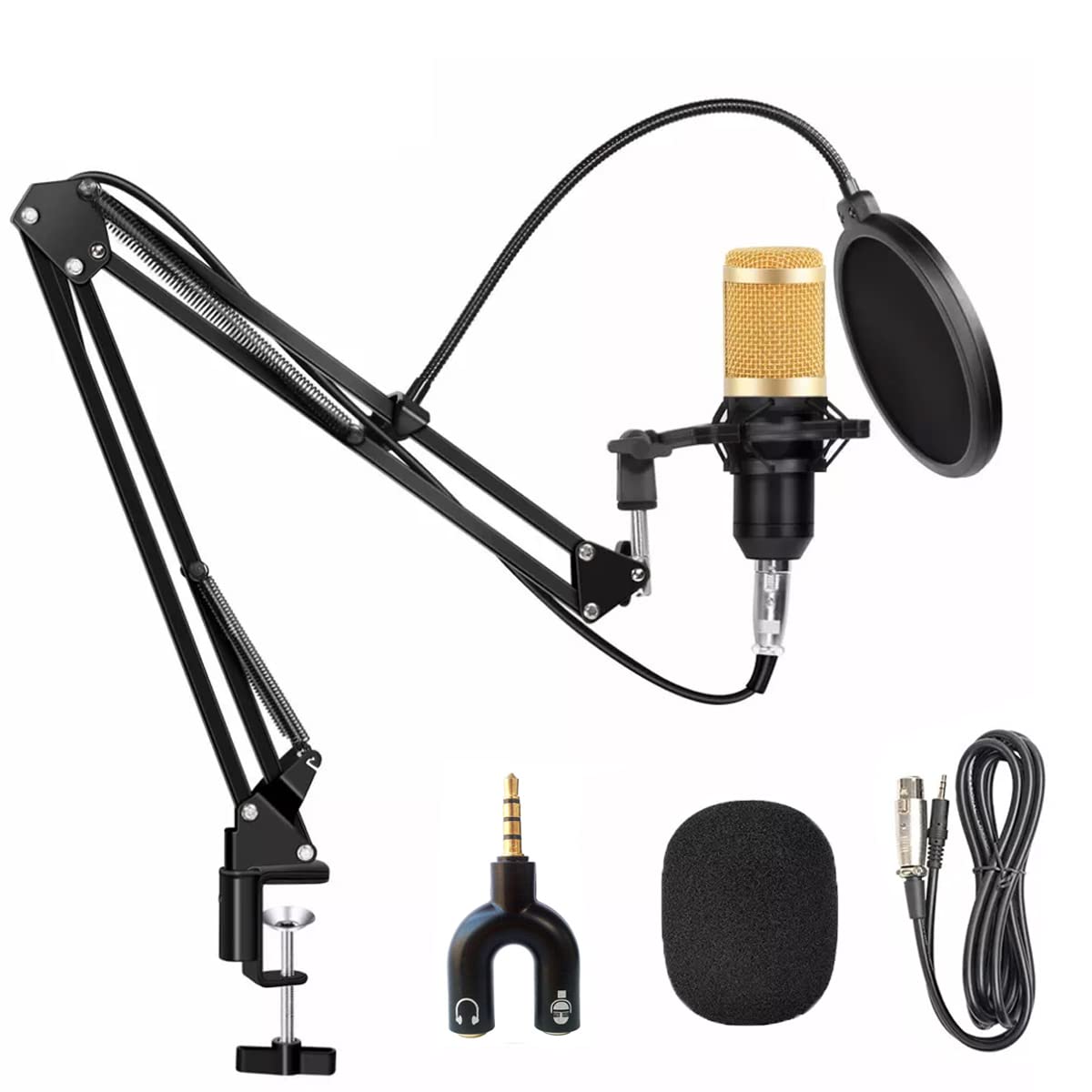 DEVICE OF URBAN INFOTECH BM800 Condenser Microphone Kit Podcast Mic with Boom Arm Microphone Stand, Pop Filter & U Shape Audio Splitter (Black)