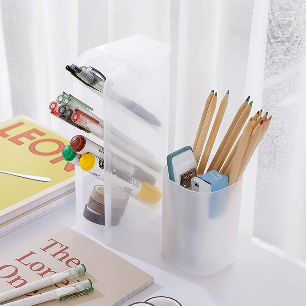 Pen and Pencil Holder, 2 Pack Round Pen Pencil Holder Pen Organizer Desk Office Pencil Holders, Transparent : Office Products