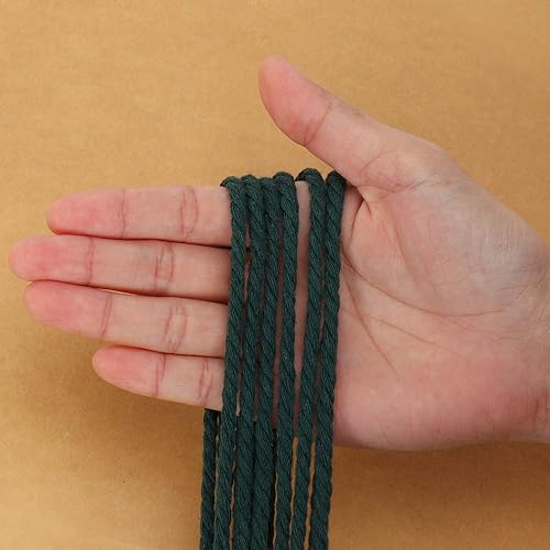 Miniatura 10 de Cuerda de macramé de 0.315in x 33 yardas (99 pies), cuerda de algodón natural  3 hebras de algodón trenzado para colgar en la pared, ganchos de