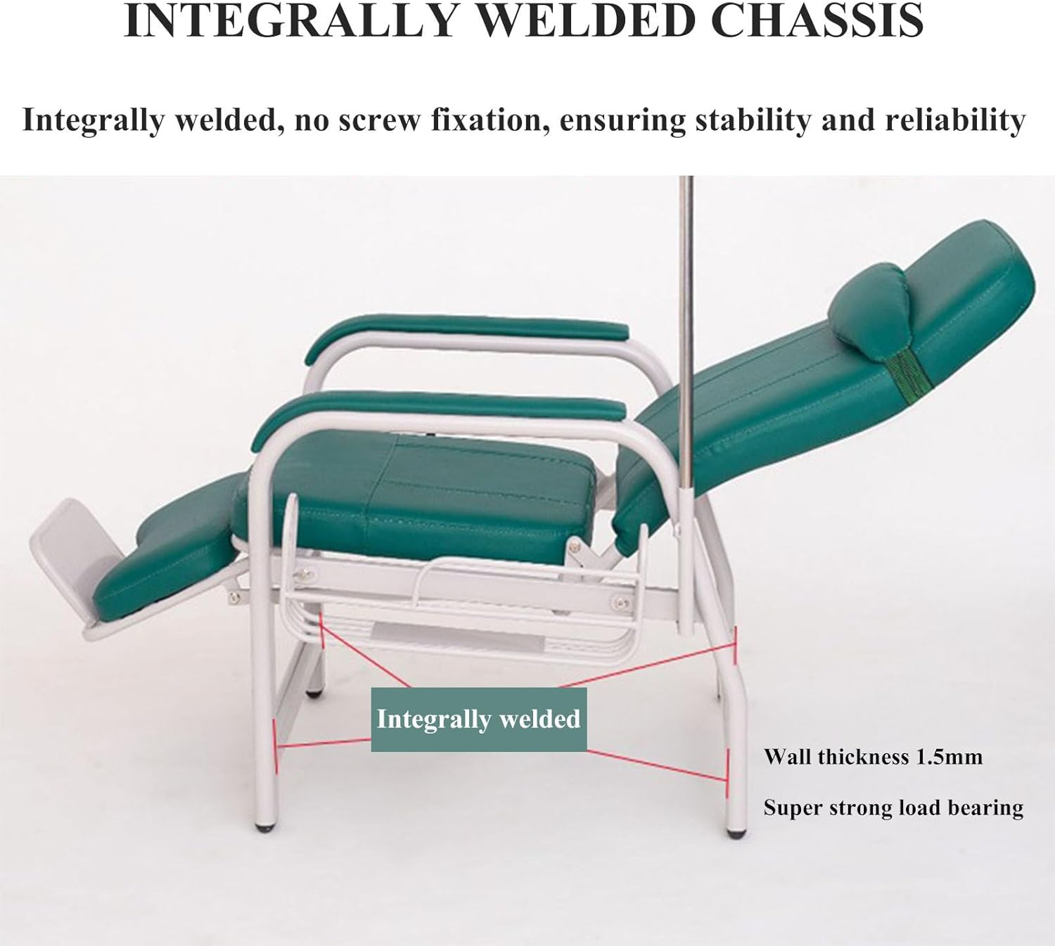 Fully Reclining Reception Chair Waiting Room Medical Chairs, Adjustable Infusion Chair with IV Pole Stand, Blood Drawing Chair Soft Padded Seat, First Aid Room Examination Recliner Chair (Blue)