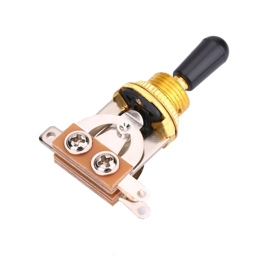 VGEBY Metal Guitar 3 Way Box Toggle Switch with Black Knob Replacement Part (Gold) Played Accessories Body Guitar 3 Position Switch Double Humbucker 3 Position Switch 3 Gold