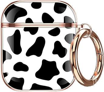 Maxjoy for AirPods 2nd Generation Case, Unique Design Hard Protective Shockproof Airpods Case Cover with Keychain Compatible with Apple AirPods 1st and 2nd Charging Case, Black White Cow