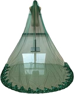 Wedding Veils for Brides 1 Layer 3 Meters Long Colorful Bridal Veils Bling Sequins Green Lace Soft Tulle Wedding Veil