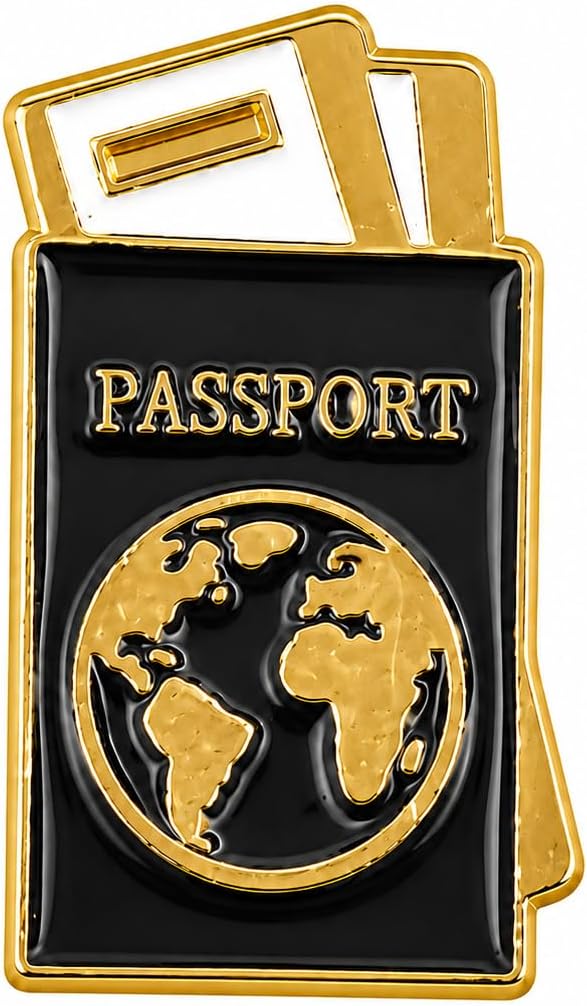 Funny Pin - Enamel Travel Passport Pins Brooch with World Map and Boarding Pass Design for Backpacks, Jackets, Hats. World Traveler Brooches Gift for Family, Girls, Boys, Friends