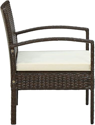 Miniatura 4 de Sillas de comedor para patio interior y exterior, sillas de mimbre con reposabrazos y cojín, marco de acero y sillón de jardín de ratán para césped,