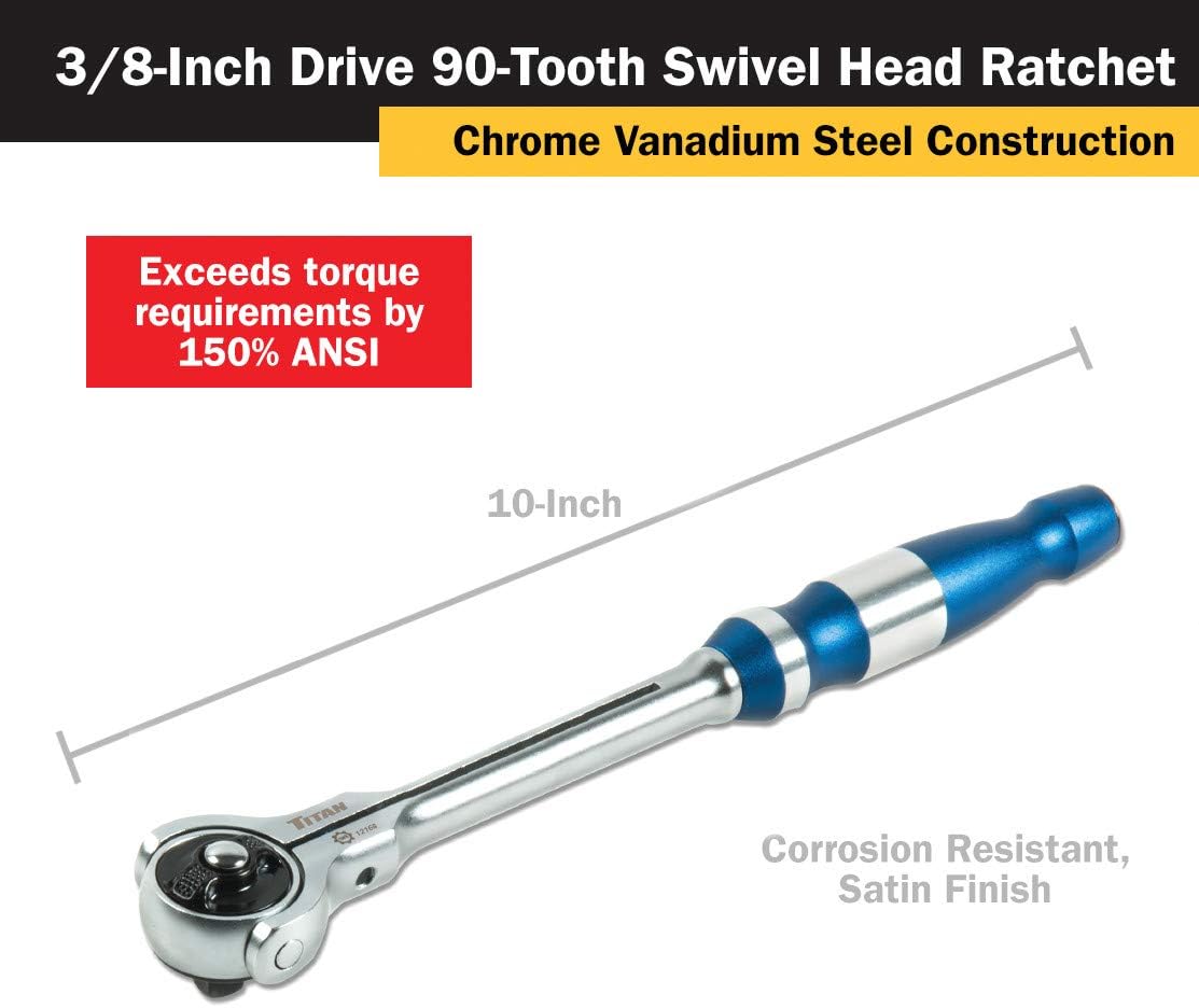 Titan 12168 3/8-Inch Drive x 10-Inch 90-Tooth Swivel Head Ratchet