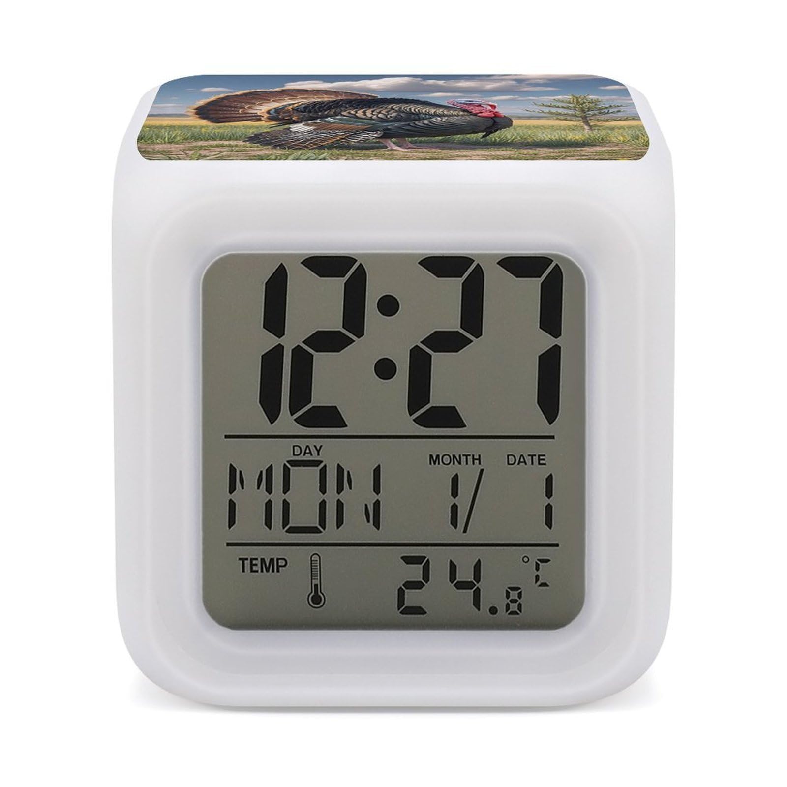 LZQPOEAS Christmas Turkeys Alarm Clock Desk Clock with 7 Color Changing Night Light Digital Clocks with Temperature Display Sleep Training and Sound Machine for Heavy Sleeper