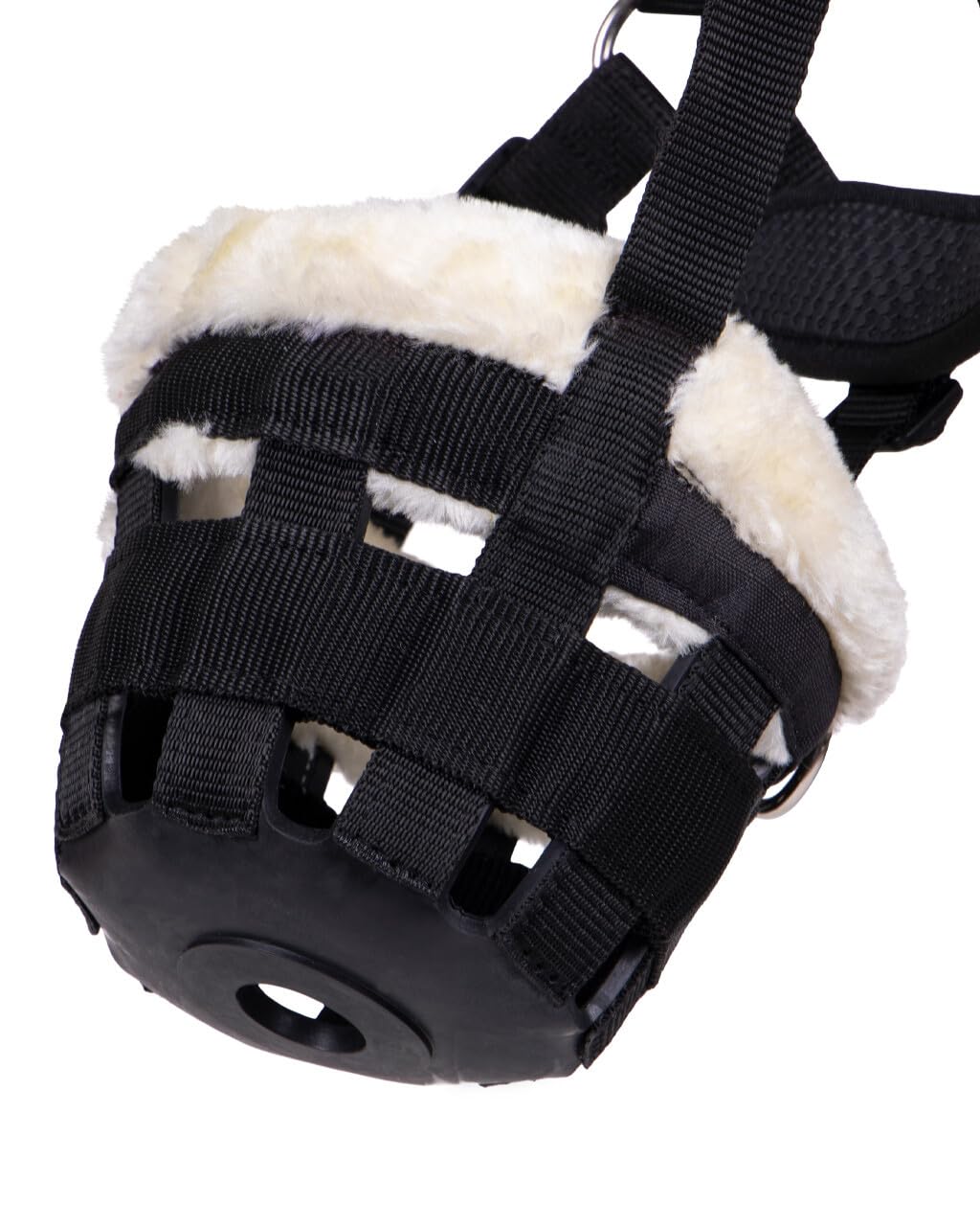 NETPROSHOP Fressbremse Beweidungsmaske mit Kunstfellbesatz Shetty Pony Cob Full, Groesse:Pony, Farbe:Schwarz