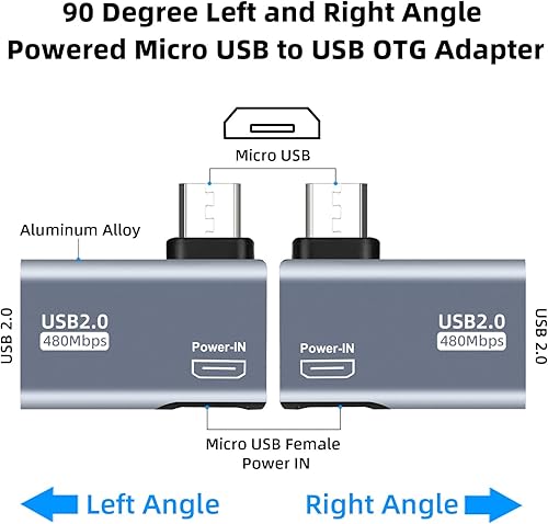 Miniatura 2 de AreMe Paquete de 2 adaptadores de cable OTG para Fire TV Stick 4K, adaptador micro USB a USB OTG alimentado en ángulo izquierdo de 90 grados para