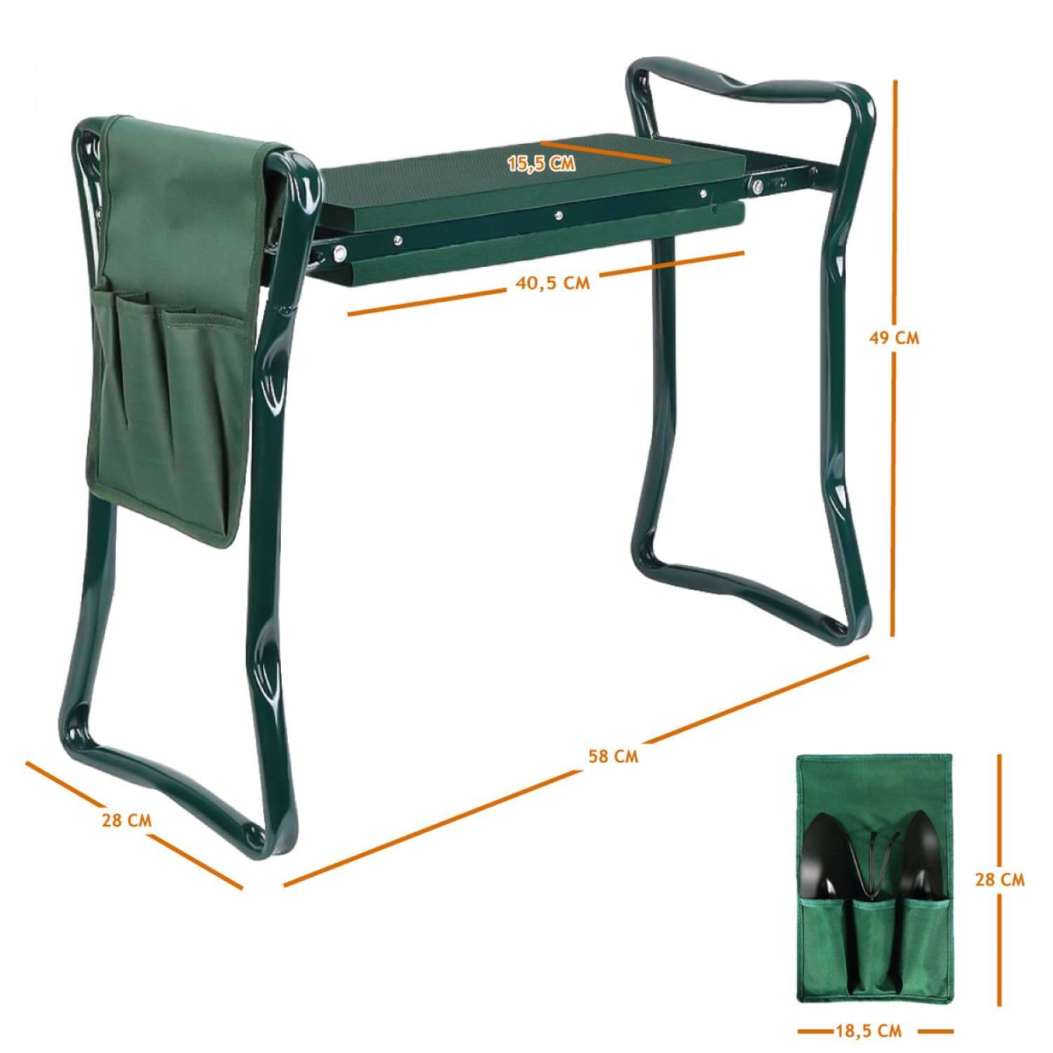 Linxor - Tabouret de Jardinage Pliable avec Rangement - Vert