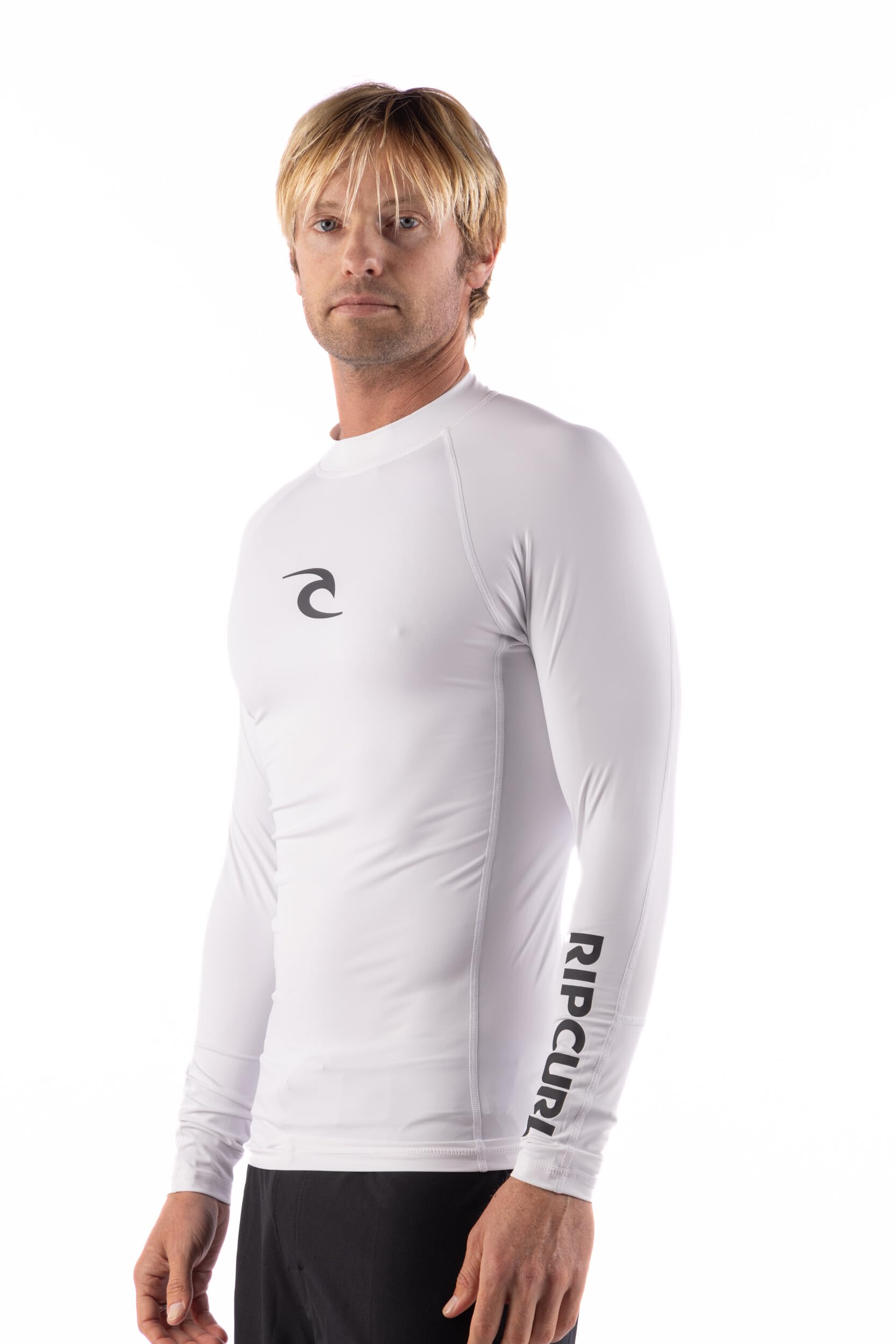 Rip Curl Men's White Long Sleeve Rashguard-Upf 50+ Sun Protection Surf Shirt, Tight Fit Rash Vest, Large