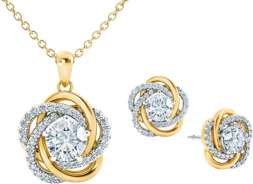 Perfectly Paired Love Knot Necklace w/ Love Knot Earrings, Matching Necklace & Earrings Set, 14k Gold Plated Necklace for Women, Luxurious Pendant w/ Over 85 Diamonisse Stones #4922-0098