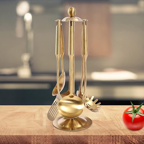 Miniatura 2 de TrueyEssen - Juego de utensilios de cocina de acero inoxidable de 7 piezas, incluye cuchara ranurada, espátula ranurada, cuchara de arroz, cucharón