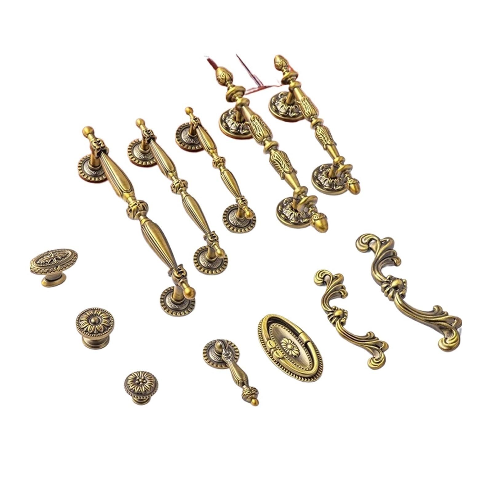 YONMLEDO Brass Vintage Drawer Handles 2pcs Antique Bronze Solid Brass Kitchen Cabinet Pull Vintage Wardrobe Handle Single-Hole Shoe Cabinet Drawer Knob Furniture Hardware(Antique 008 128mm)