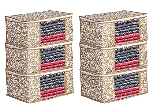 Image of IMMERSE Non-Woven Saree Cover Storage Bags for Clothes with primum Quality Combo Offer Saree Organizer for Wardrobe /Organizers for Clothes /Organizers for Wardrobe (BEIGE)