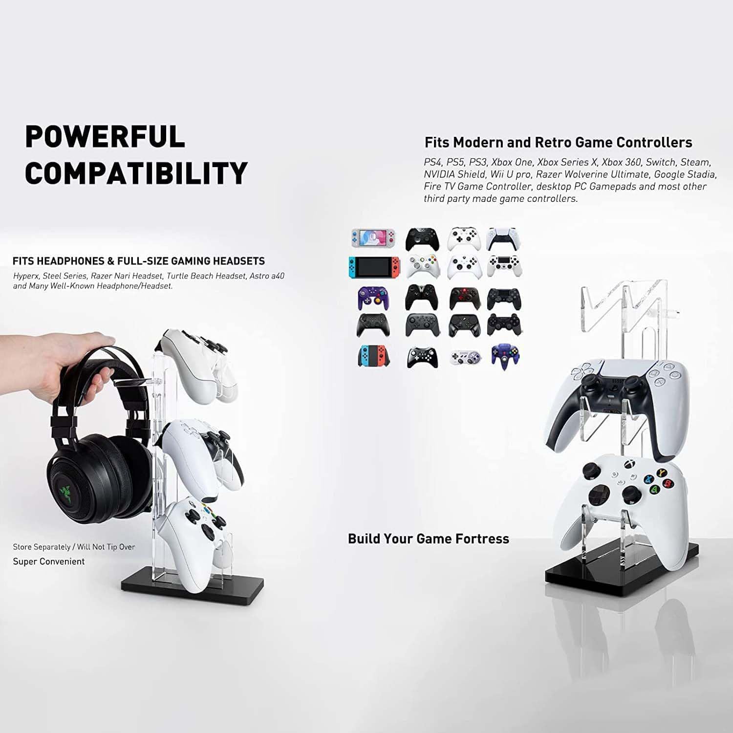 Game Controller Enhance Gaming with A 3 Tier Controller Holder & Headset Stand for PS5, PS4, Xbox ONE, Switch, & STEAM. Create A Gaming Fortress. - Image 4