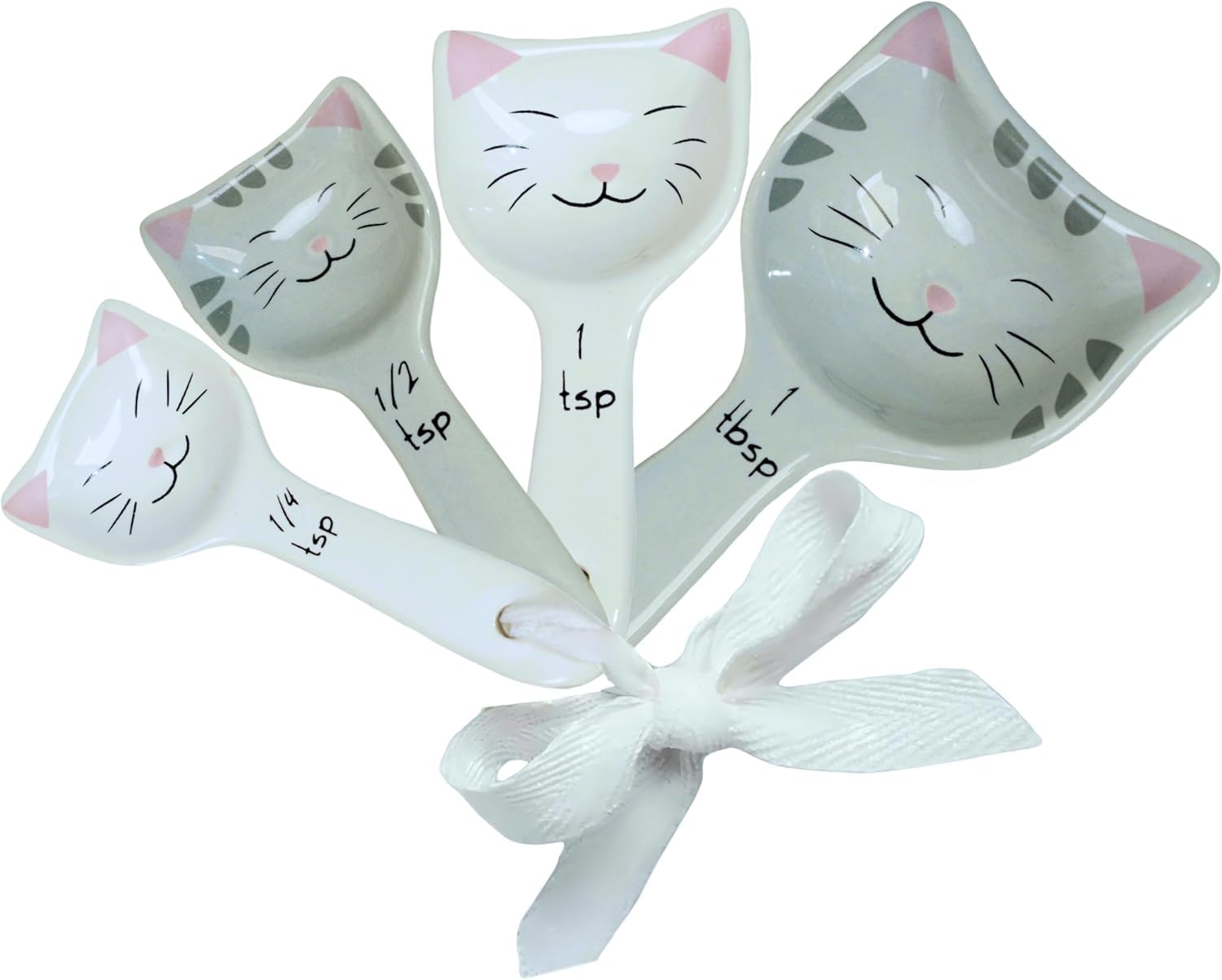 Goodscious Cat Themed Ceramic Measuring Spoons Set - 4 Piece, Stackable, White - Cute Kitchen Gift - View #2