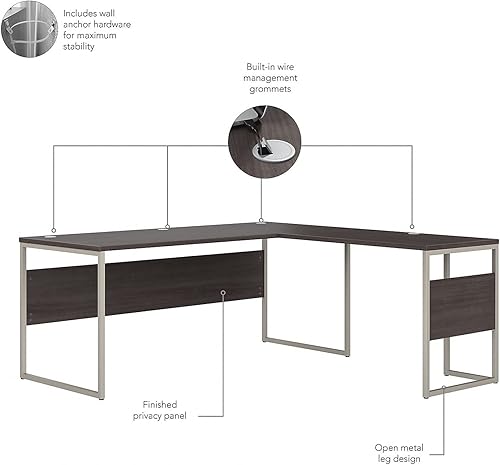 Miniatura 4 de Bush Business Furniture Escritorio de mesa híbrido en forma de L de 72 pulgadas con patas de metal, gris tormenta (HYB026SG)