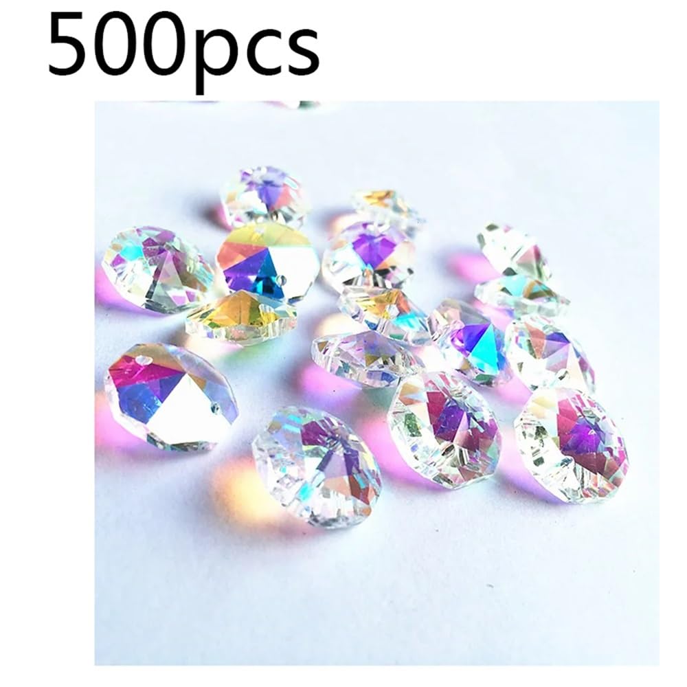 Perles octogonales en verre transparent AB 14mm, 500 pièces/lot, dans 2 trous for perles de cristal, décoration de brins