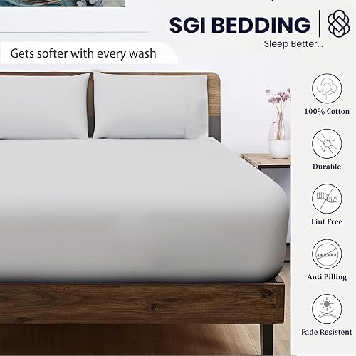 Miniatura 3 de SGI bedding Sábana bajera ajustable 100% de algodón egipcio de 600 hilos, tamaño King, suave, tejido de satén suave de 15 pulgadas de profundidad,