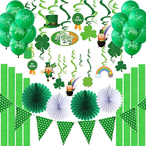 EASY JOY St.Patrick’s Day Dekoration Party Deko Klee Spiralen Kleeblätter Luftballons Grün Girlande Cover