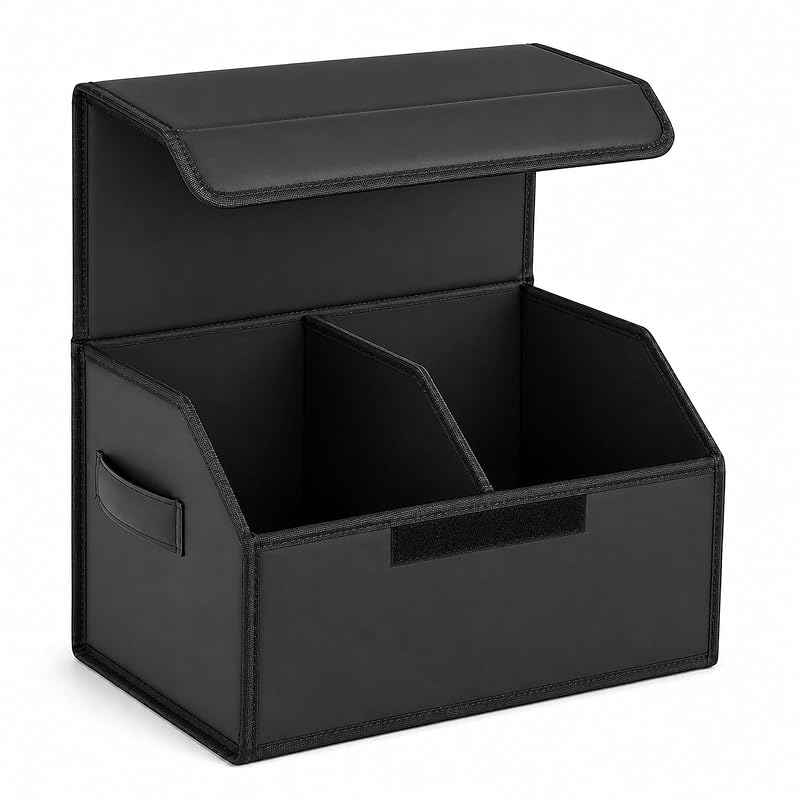 Organizador de Porta-malas Dobrável QIANKUNBAG com Tampa Hook-and-Loop, Divisória Ajustável e Alças Reforçadas, Preto, 50,0 × 30,0 × 30,0 cm