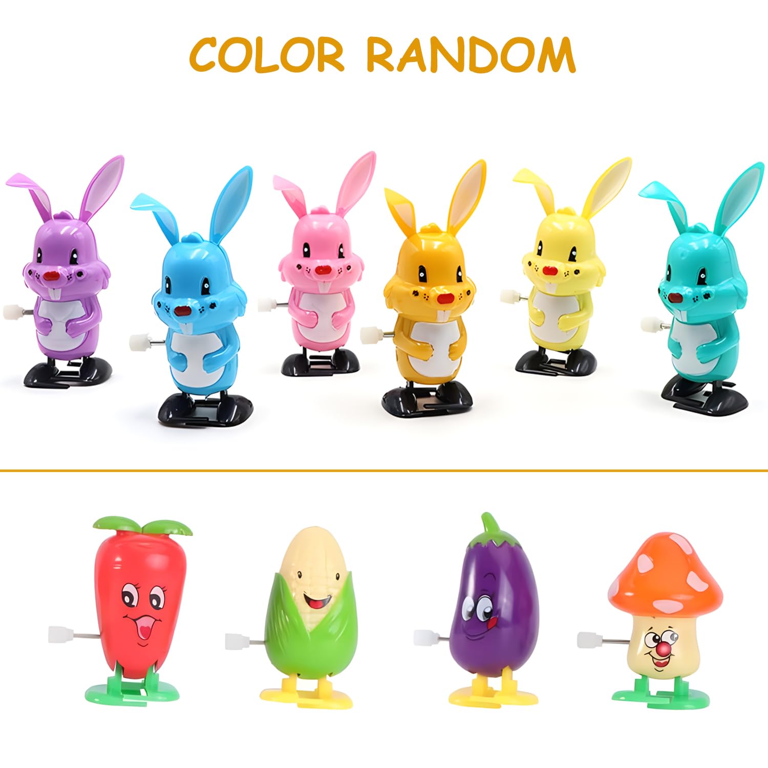 Vicketoy 8 Pack Easter Wind Up Bunny Vegetable Toys, Cartoon Rabbit Wind-Up Toys Vegetable Clockwork Toys Novelty Walking Toys for Kids Easter Egg Hunt Basket Filler Party Favor Birthday Gift (#A)
