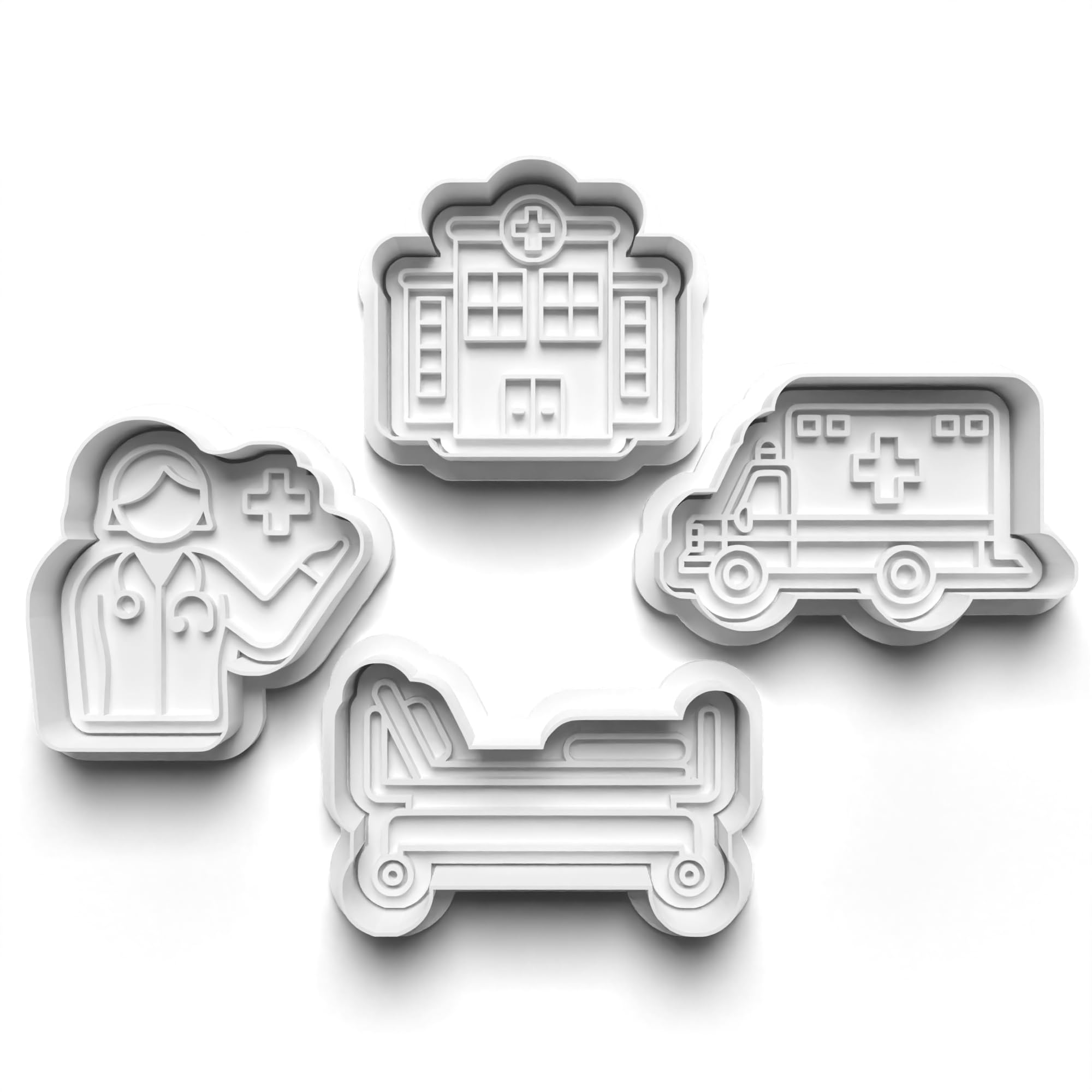 Cookie Cutters Set 4 PCS Hospital Ambulance Paramedic Cookie Stamp Cookie Cutter Mould Dough Fondant for Kid DIY Cookie Making