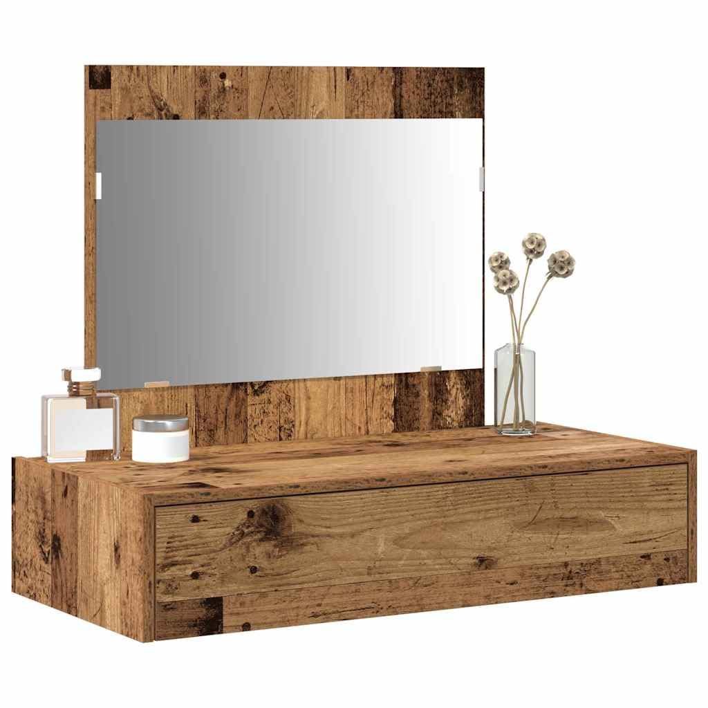 Schminktisch Holzwerkstoff Braun mit Schublade und Flachspiegel 83 x 40 x 70 cm moderner Kosmetiktisch mit Stauraum für Schlafzimmer und Beauty Zubehör