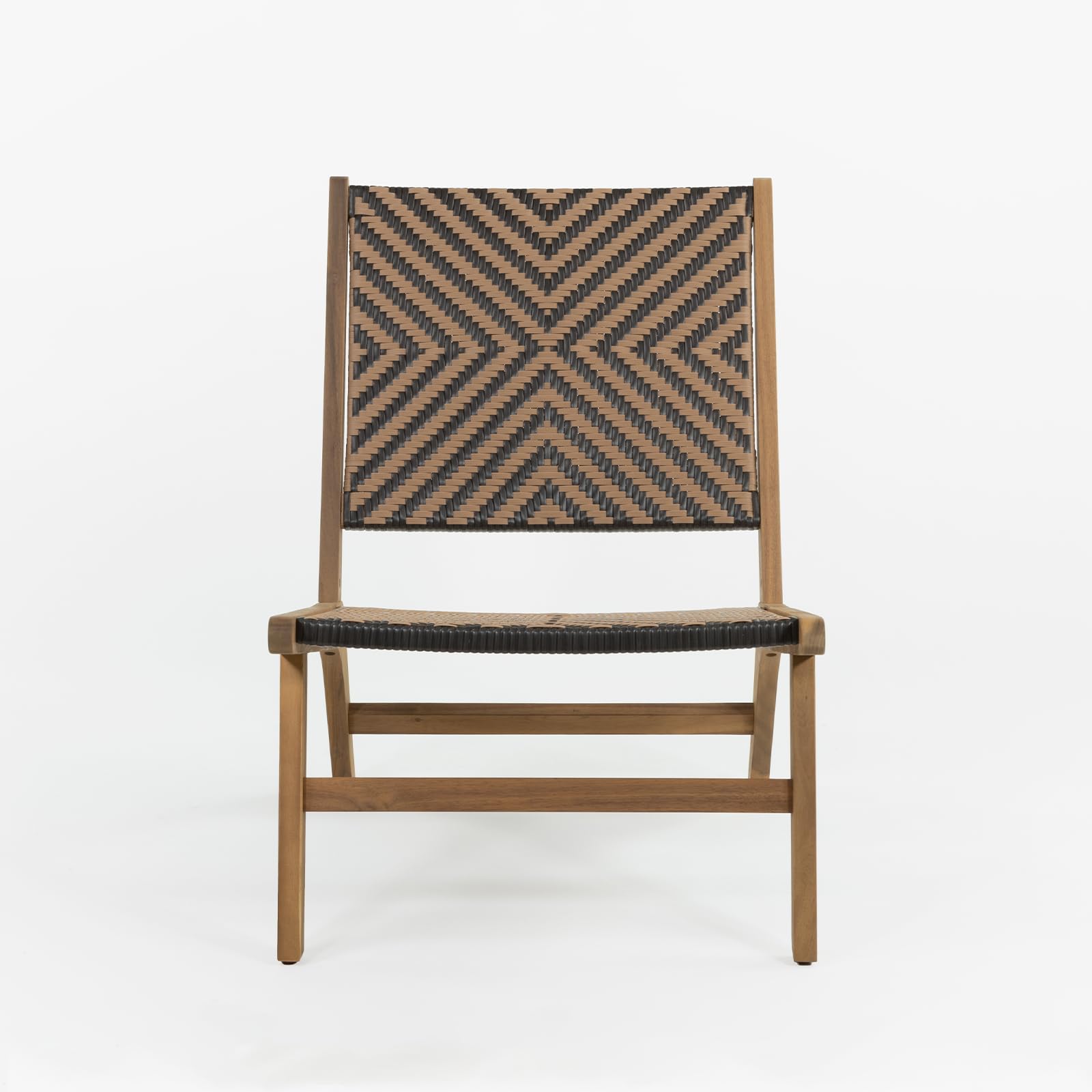 Vaukura Sillón de Madera de Acacia y Mimbre Sintético Idalia Color Negro