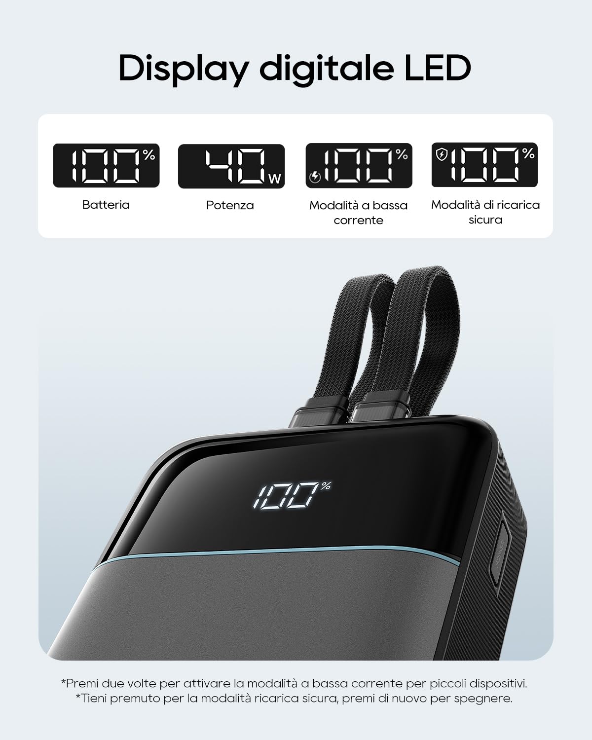 CUKTECH Power Bank 20000mAh Cavi USB-C e Lightning MFi Integrati，Caricatore Portatile Ricarica Rapida 40W,Batteria Esterna con 4 Uscite per iPhone 17/16/15/14/13/12 Pro Max,iPad,Samsung Galaxy
