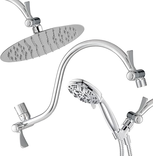 Miniatura 4 de Voolan - Brazo de extensión de regadera de metal, brazo de ducha ajustable de latón macizo curvado de 14 pulgadas, tubo de conexión universal,