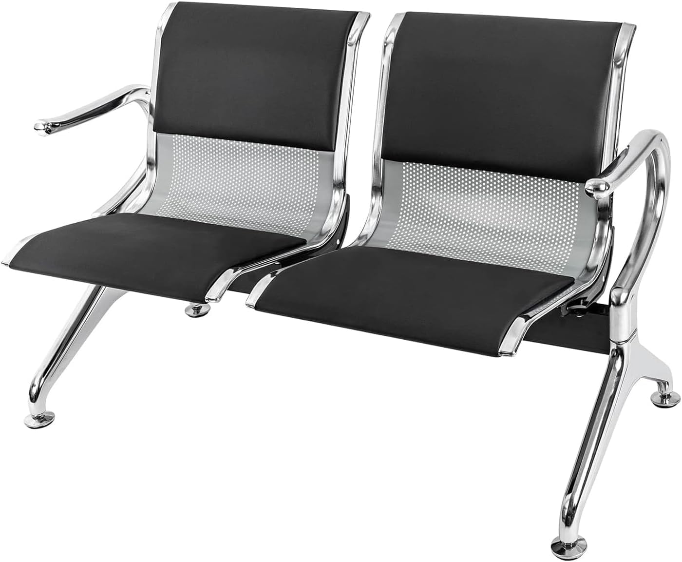 SnamicE 2 Seat Waiting Room Bench with Arms, Leather Office Guest Chair for Reception Areas in Office, Airport, Bank,