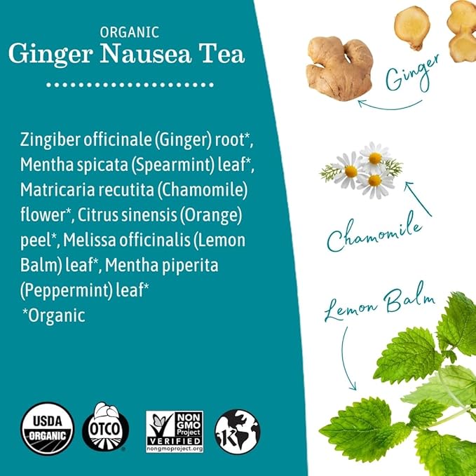 Earth Mama Organic Ginger Nausea™ Tea is caffeine-free, making it safe for pregnant women and those sensitive to caffeine. The blend of ginger and other organic ingredients provides a soothing and comforting experience for those experiencing nausea and morning sickness. Description by ChatGPT.