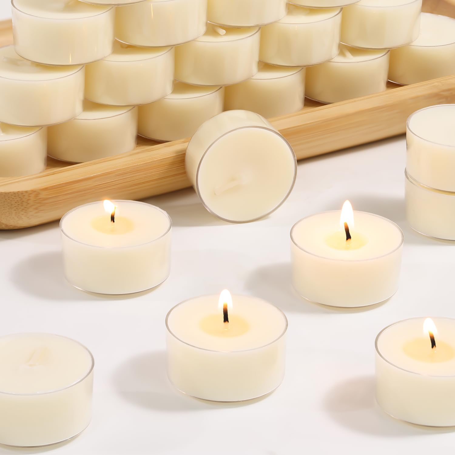 Velas de té perfumadas, Vanilla Embrace, paquete de 48 velas de té 100% cera de palma, color marfil, 6 horas de combustión, velas de té de aromaterapia de vainilla para relajación, hogar, spa, eventos