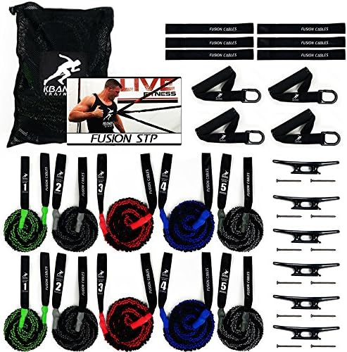 Fusion Home Gym Resistance Bands Set - Wall Mount Training System Included + 10 Durable Sleeve Covered Resistance Bands (5 Levels of Resistance) Handles + Anchor Straps