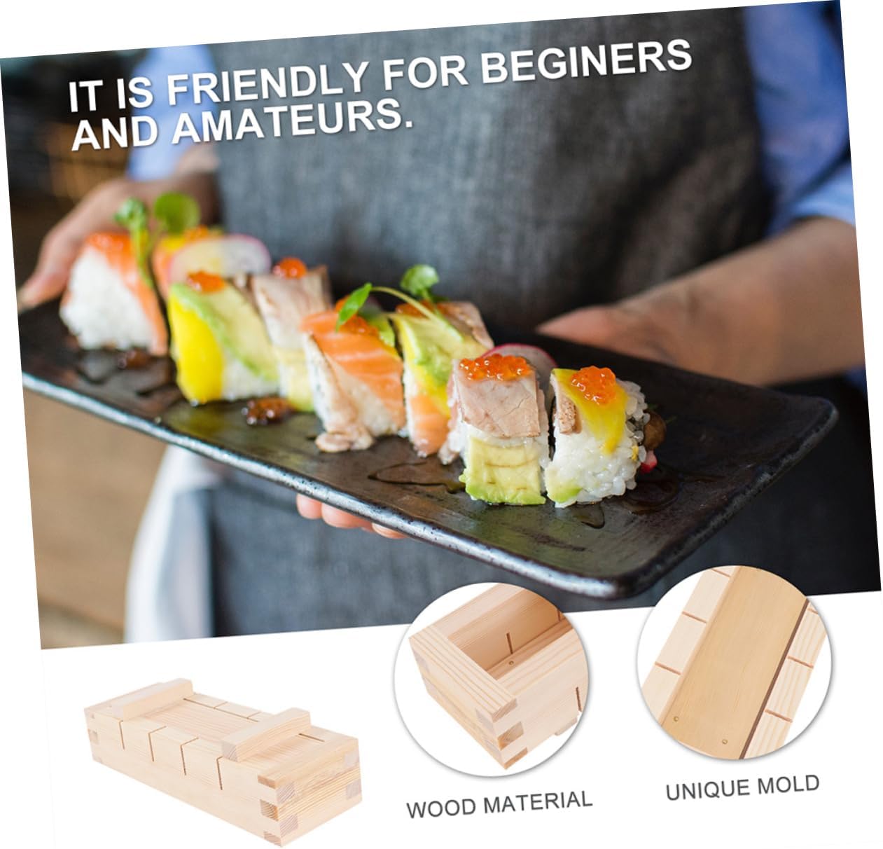 ABOOFAN 2pcs Sushi Press Maker Wooden Sushi Mold for Rice Sturdy Easy to Making Tool for Home Cooking for Japanese Cuisine
